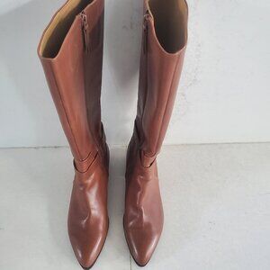 Nine West New Saddle Color Leather Tall Riding Style Boot with Ankle Strap  9.5